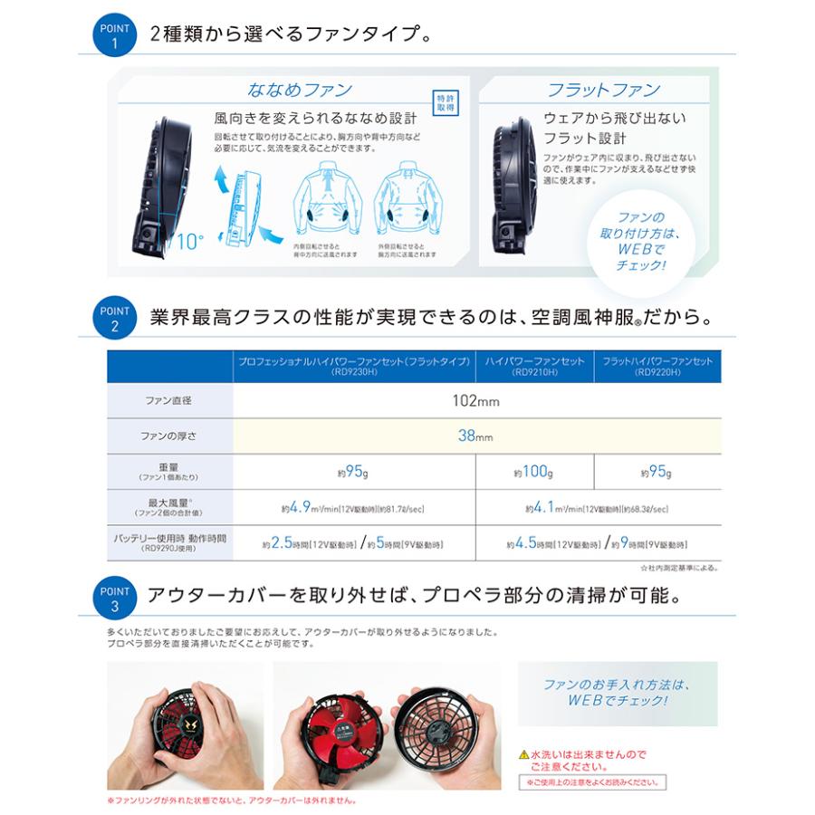 空調風神服 フラットハイパワーファンセット RD9220HN ファン2個+