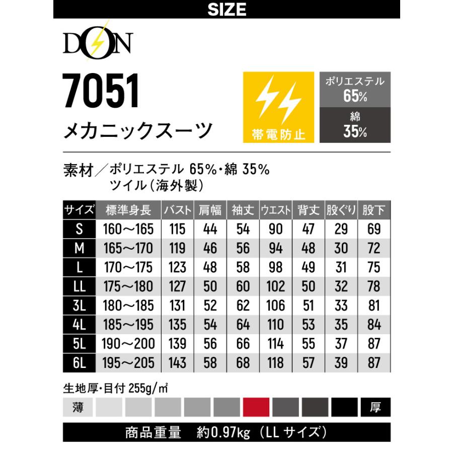 ヤマタカ メカニックスーツ 7051 長袖 整備士 帯電防止 脇ゴム