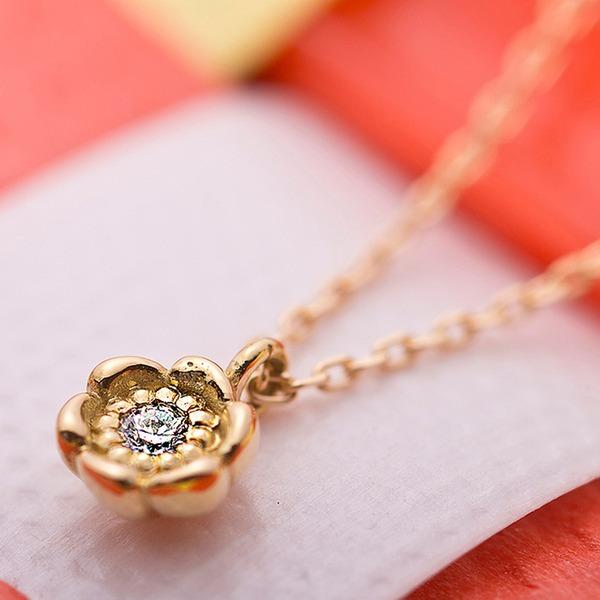 ダイヤモンド ネックレス 一粒 0.014ct K18 イエローゴールド 花 