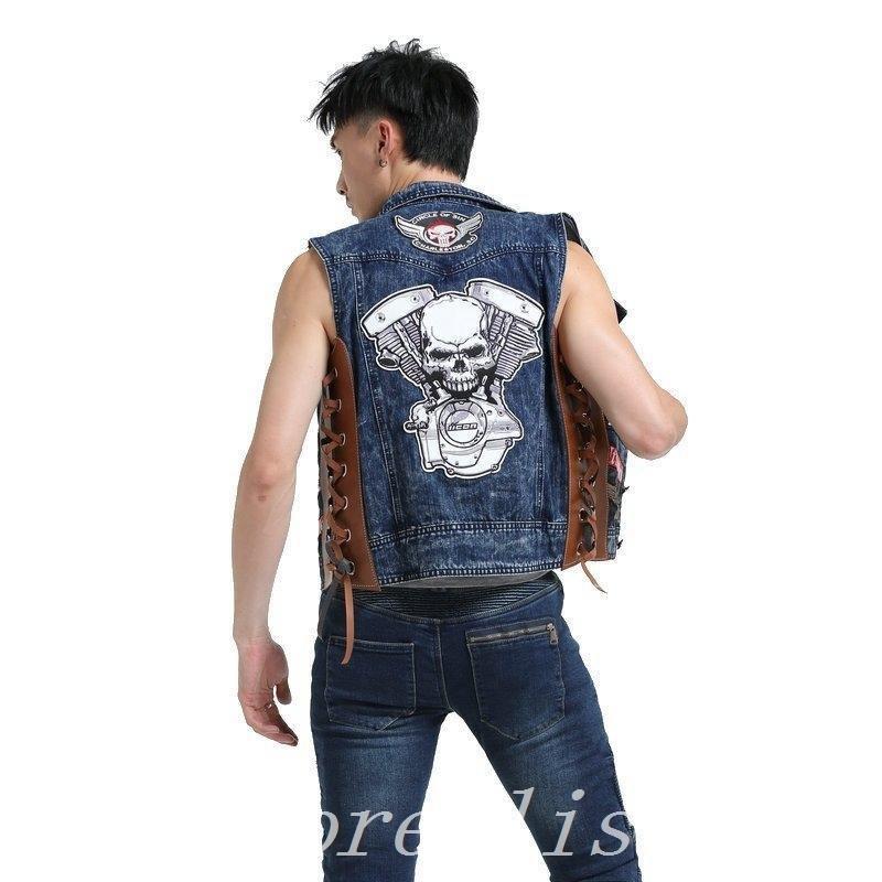 デニムベストバイク用ベストバイクベストライダースベストベスト刺繍