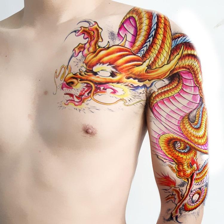 タトゥーシール 和柄 腕 龍 ドラゴン 肩 半面 刺青 入墨 リアル 防水