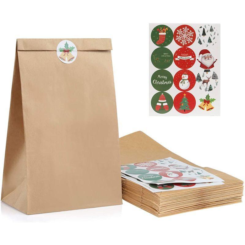 Kesote ギフトバッグ クリスマス ラッピング 袋 紙袋 角底袋 茶色 26 5x15x9 48枚 未晒無地 クリスマス封印シール付き Kugiオンラインショップ 通販 Yahoo ショッピング