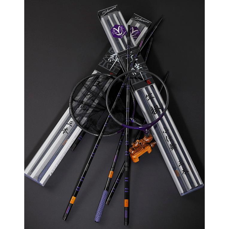 7尺から25尺！匠絆 Yパープルモデル 竿掛け3本 タモの柄2本物