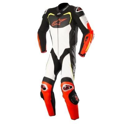 ☆【Alpinestars GP Pro 1 Piece Leather Motorcycle Suit - Tech Air Bag Compatible　Black / White / Red Fluro / Yellow Fluro | UK 42 / Eur 52