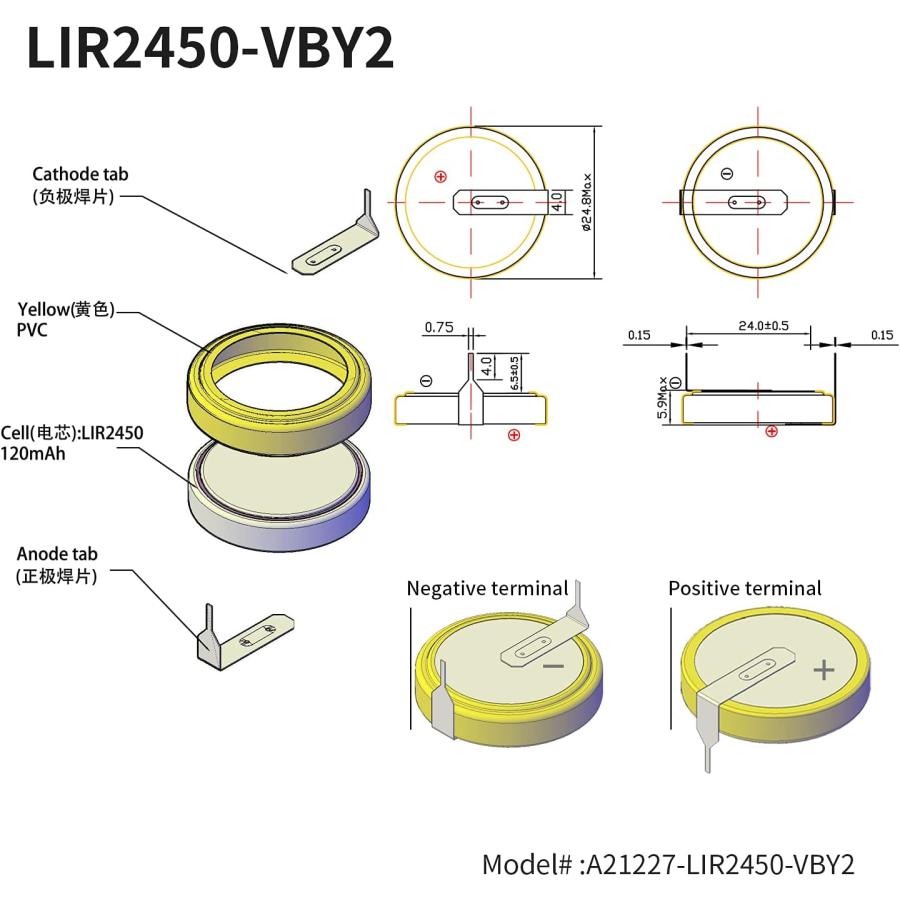 新品 LIR2450 充電式バッテリー リチウムイオンコインボタン電池 ラグ付きニッケル端子型 2点セット : イスリ青果 - 通販 -  Yahoo!ショッピング