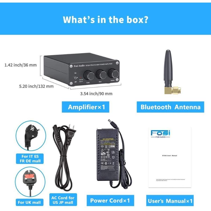 Fosi Audio BT20A Bluetooth 5.0ステレオ オーディオ レシーバー 2チャンネル　アンプレシーバー ミニ Hi-Fi クラ｜kukurumun｜05