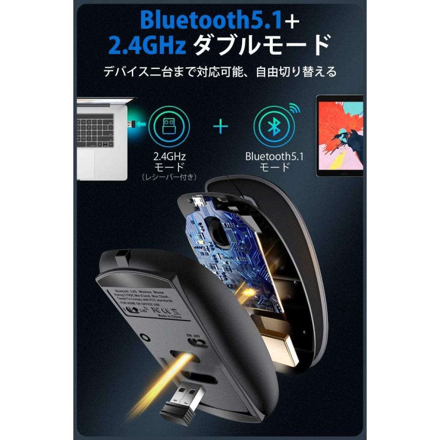 ワイヤレスマウス マウス Bluetoothマウス Bluetooth5.1 2.4GHz 光学式 高感度 Mac Windows 各種対応 ブルートゥース (A100)｜kukuya｜04