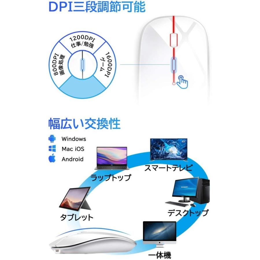 マウス ワイヤレスマウス 無線 超静音 バッテリー内蔵 充電式 超薄型 省エネルギー 高精度 Mac/Windows/surface/Microsoft Pro 対応 送料無料｜kukuya｜10