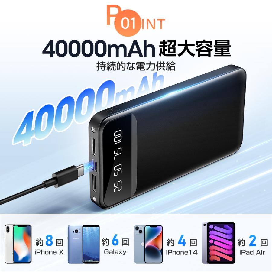 モバイルバッテリー 40000mAh 大容量 軽量 薄型 5台同時充電 モバイルバッテリー 40000mAh 大容量 軽量 薄型 5台同時充電