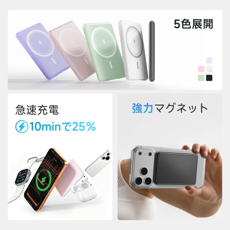 モバイルバッテリー ワイヤレス 磁気 大容量 小型 8000mAh 軽量 急速
