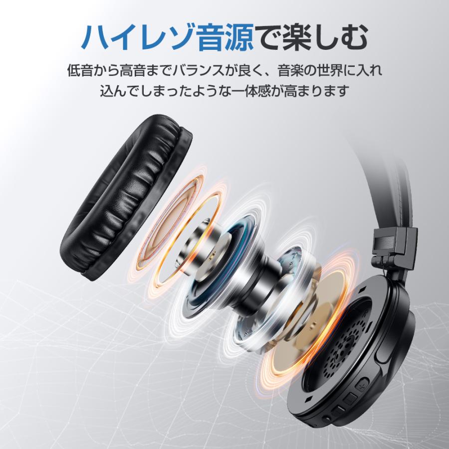 ワイヤレスヘッドホン ヘッドホン 無線 有線 Bluetooth 5.0 ヘッドセット 48H長時間再生 マイク内蔵 折り畳み式 ACC対応 2024最新｜kukuya｜05