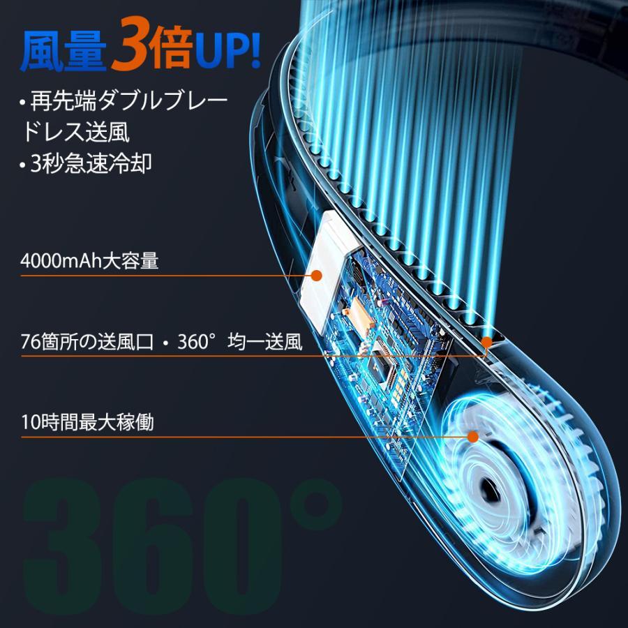 首掛け扇風機 2024 羽根なし 軽量 ネックファン 扇風機 首掛けクーラー 熱中症対策 マスク蒸れ対策 ネッククーラー ハンディファン usb充電式 送料無料｜kukuya｜05