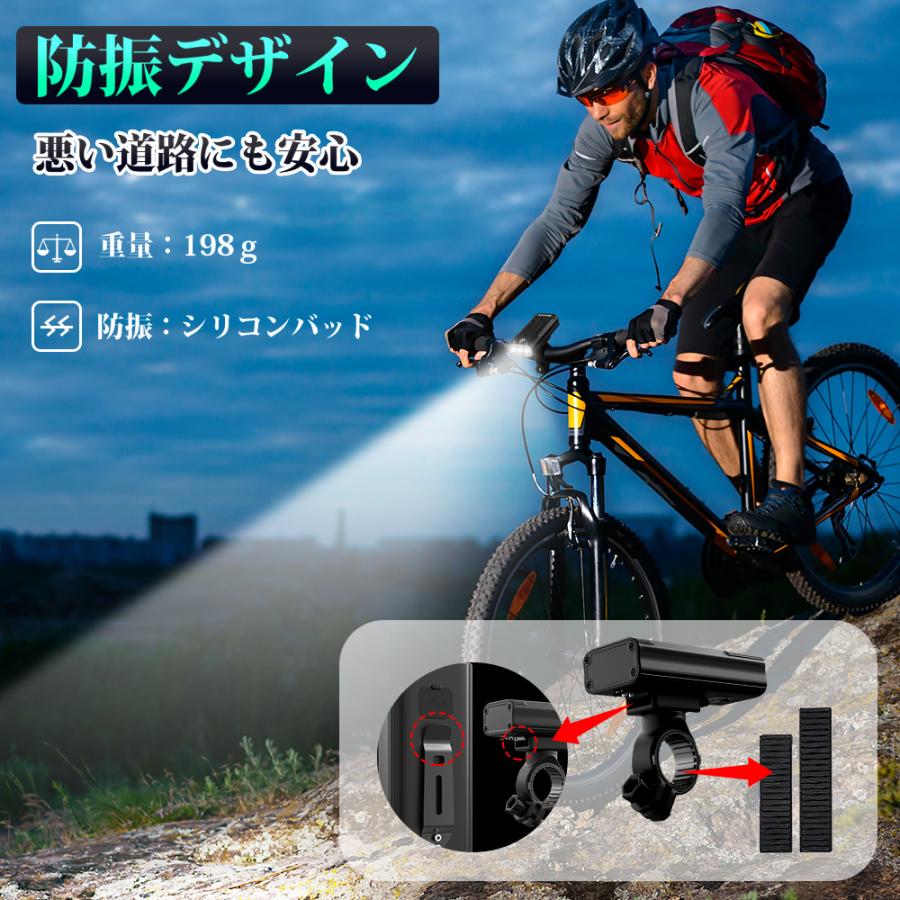 自転車 LED フロントライト USB充電式 防水 ハンドル取付け 黒
