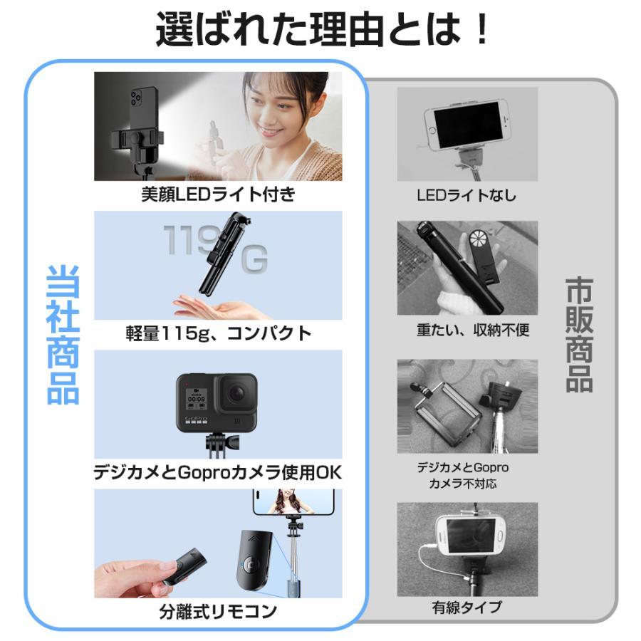自撮り棒 セルカ棒 Bluetooth iphone android 対応 三脚付き LEDライト