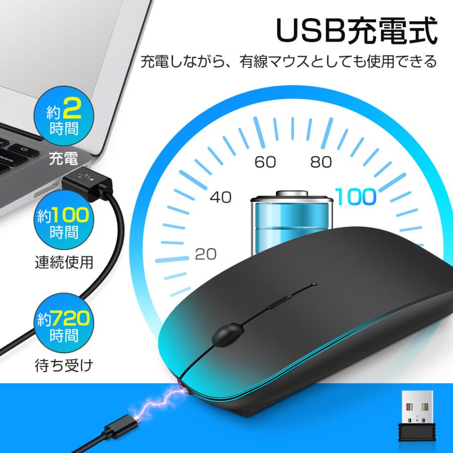 マウス ワイヤレスマウス 無線 超静音 バッテリー内蔵 充電式 超薄型 高精度 Mac/Windows/surface/Microsoft Pro 送料無料｜kukuya｜20