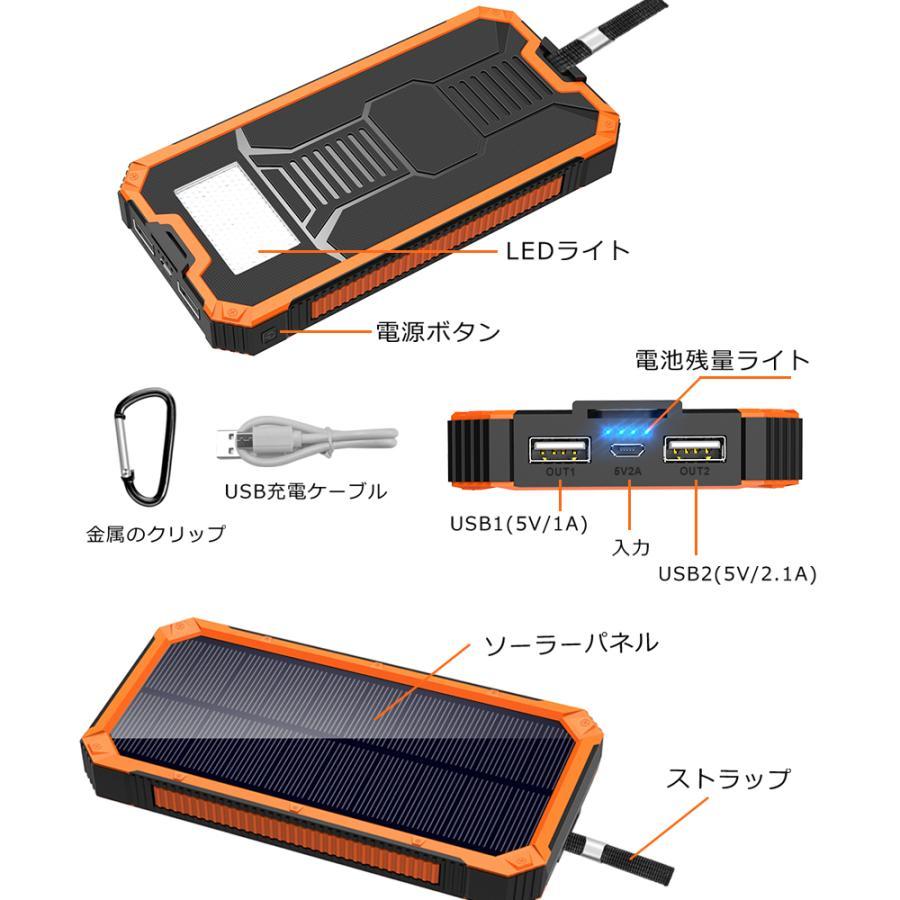 モバイルバッテリー ソーラー 大容量 防災備品 15000mAh 軽量 充電器 2