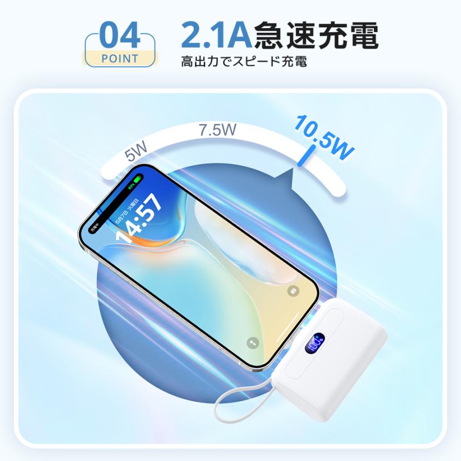 モバイルバッテリー 軽量 小型 大容量 12000mAh 2.1A急速充電 iphone用