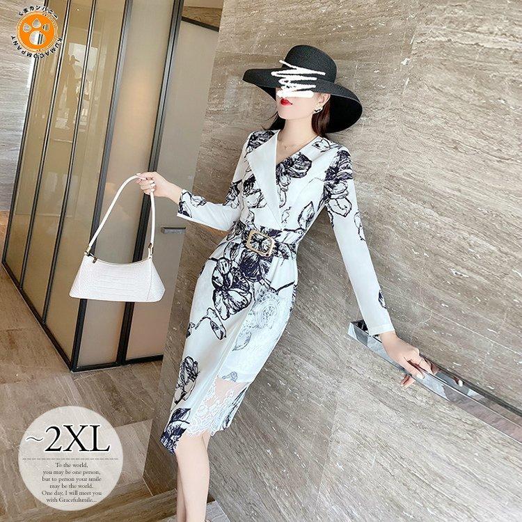 高級素材使用ブランド ワンピース Ehi53 パーティ 美人 リモート ホワイト母親 エレガント ラグジュアリー 高見え 透け感 レース アシンメトリー 総柄 プリント 柄 タイトワンピ ワンピース チュニック
