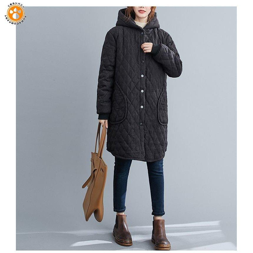 特別価格 コート 冬コーデ あったか素材 キルティング 内側ボア フード付き 膝丈 ポケット ボタン ナチュラルコーデ 暖かい 大きいサイズ Ogg44 最安値に挑戦