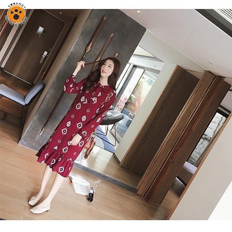 ワンピース レディース 40代 赤 ワンピース キレイめ 膝丈ワンピース 春夏 長袖ワンピース リオン シフォンワンピース オシャレ 上品 着痩せ 新作 Mr05 Y くまカンパニー 通販 Yahoo ショッピング