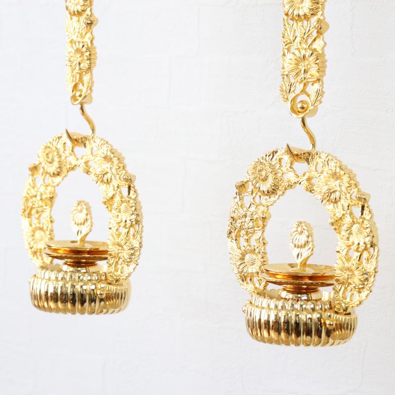 売り切れ必至！輪灯 真鍮 上御所菊輪灯 金メッキ 輪灯径 長鍵 1対 仏壇