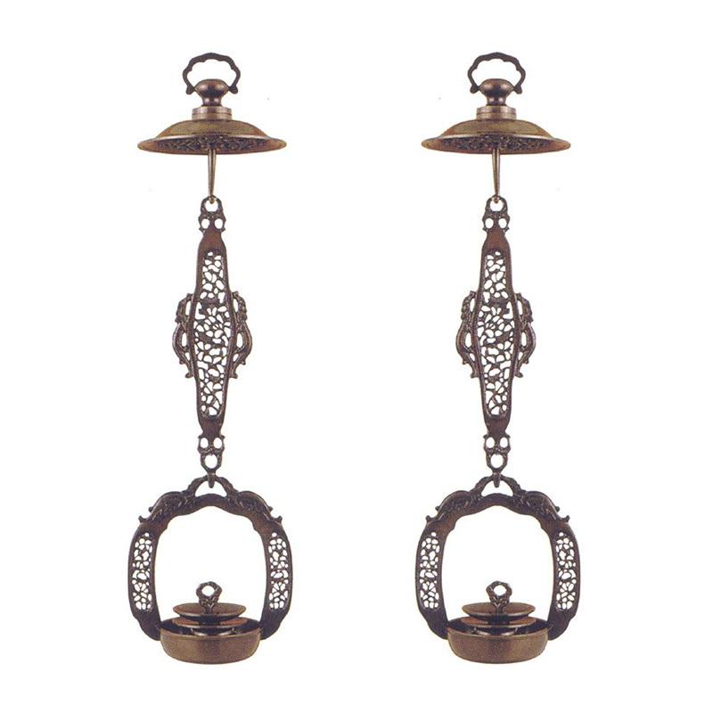 輪灯 真鍮 平蓮輪灯 1対 色付 輪灯径：5.0寸