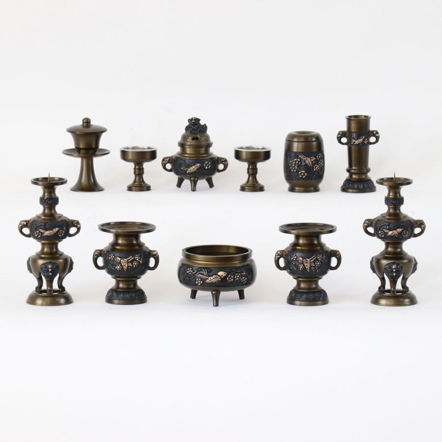 仏具 セット 十一具足 花鳥模様オリジナル 黒光色 4.0寸