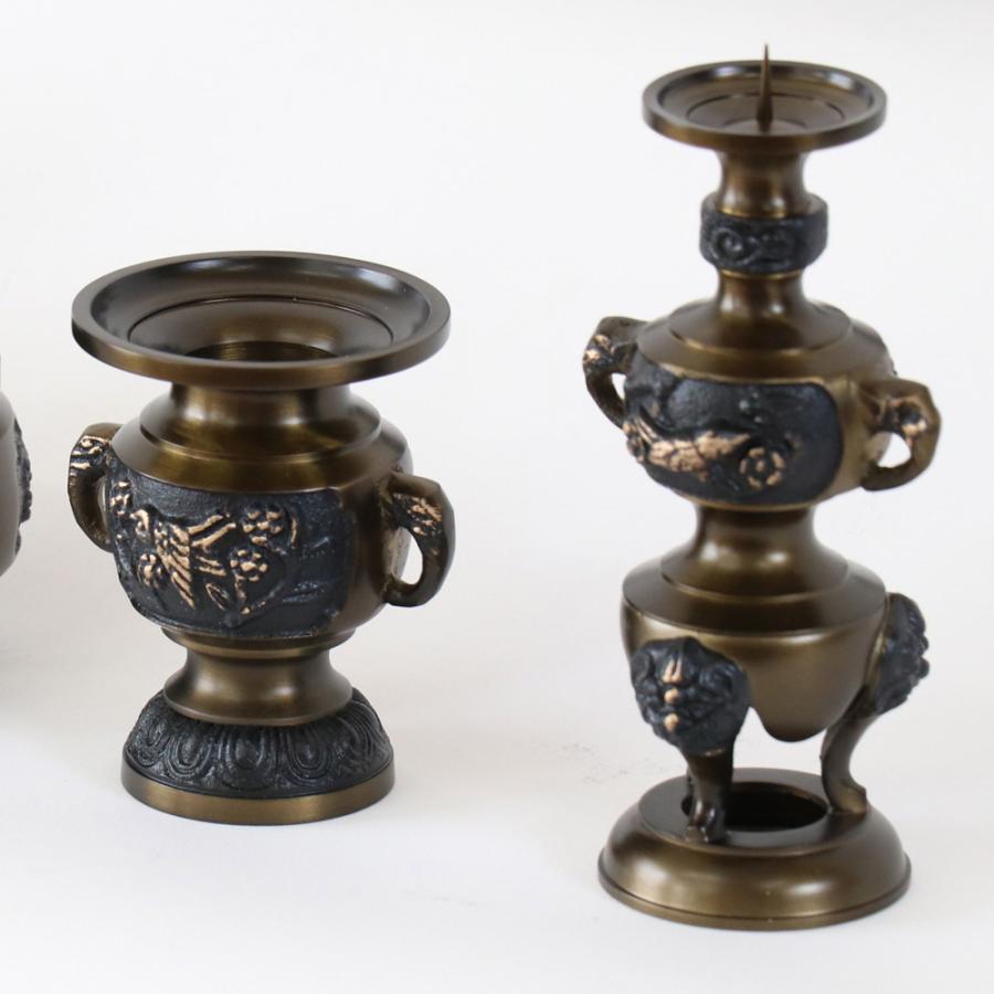 仏具 花鳥盛柄 6具足 なーむくまちゃん工房 仏具 セット 六具足 花鳥模様 黒光色 3.0寸