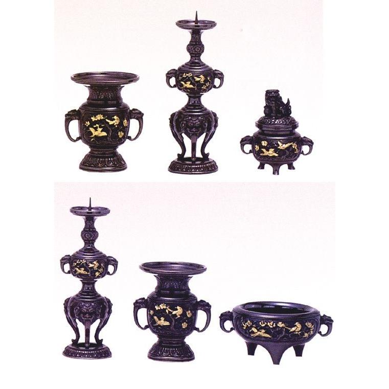 仏具 セット 六具足 重目山茶花模様 宣徳色 4.5寸