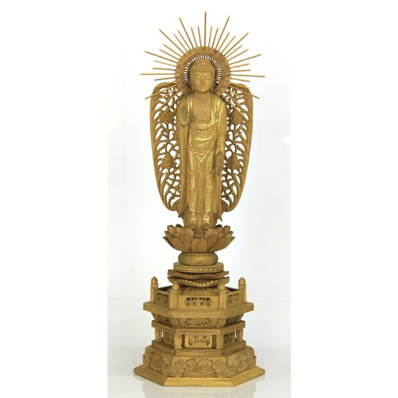 仏像 白壇製 金泥六角台座 阿弥陀如来 5.0寸