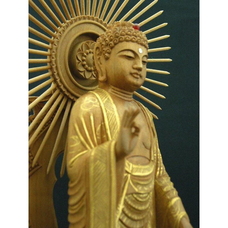 仏像 総白檀製 金泥 ケマン六角台座 ダイア入 阿弥陀如来 5.0寸