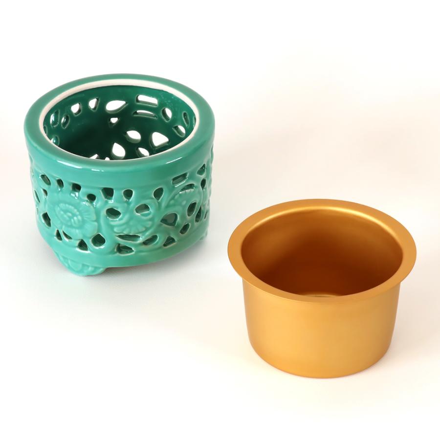 なーむくまちゃん工房 陶器 香炉 青磁 透かし香炉 3.0寸 : 仏壇・位牌