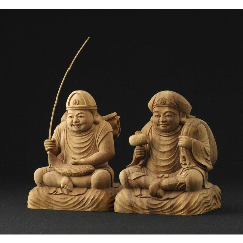 なーむくまちゃん工房 仏像 服部朋陽作 恵比寿・大黒天 6.5寸 楠 国産
