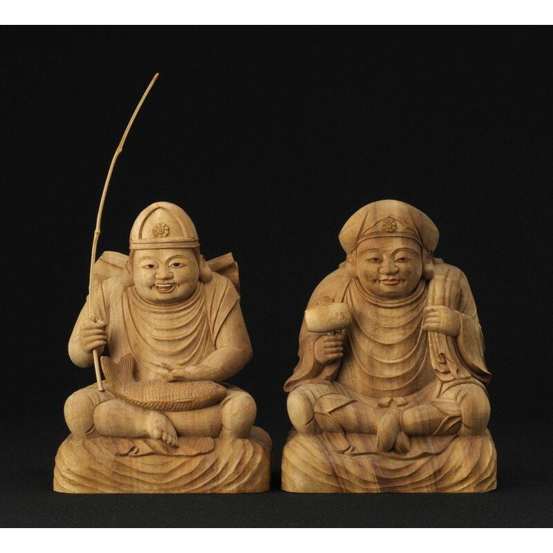 なーむくまちゃん工房 仏像 服部朋陽作 恵比寿・大黒天 6.5寸 楠 国産