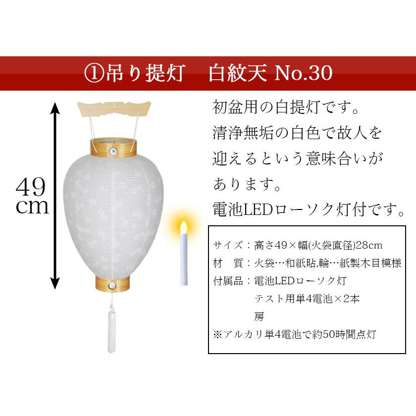 初盆セット 新盆セット 白紋天+霊前灯+まこもセット【初盆・新盆 初盆 3点セット B-2】お盆飾り 初盆飾り 盆提灯 盆ちょうちん 提灯_2