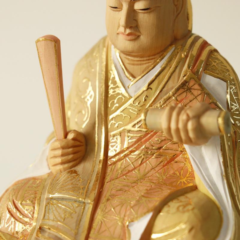 総柘植(ツゲ) 日蓮聖人 切金淡彩（高さ：162mm） 木彫 日蓮宗