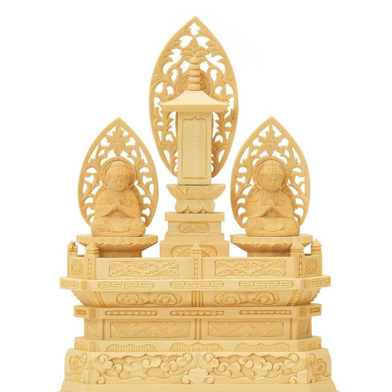 仏像 【総白木】 三宝尊　1.0寸（高さ：270mm） 釈迦如来 多宝如来 木彫 仏像販売 通販 日蓮宗 仏壇 仏具