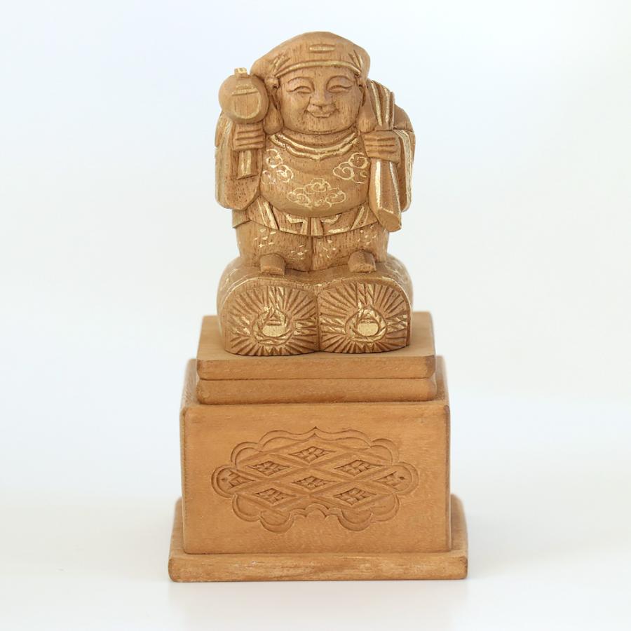仏像  楠木地彫  大黒天 金泥書 高台付 3.5寸（高さ：173mm） 木彫 仏像販売  七福神 日蓮宗  仏壇 仏具の画像