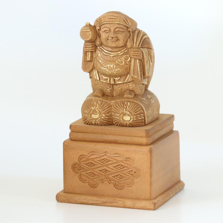 仏像  楠木地彫  大黒天 金泥書 高台付 3.5寸（高さ：173mm） 木彫 仏像販売  七福神 日蓮宗  仏壇 仏具の画像