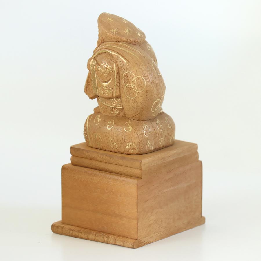 仏像  楠木地彫  大黒天 金泥書 高台付 3.5寸（高さ：173mm） 木彫 仏像販売  七福神 日蓮宗  仏壇 仏具の画像