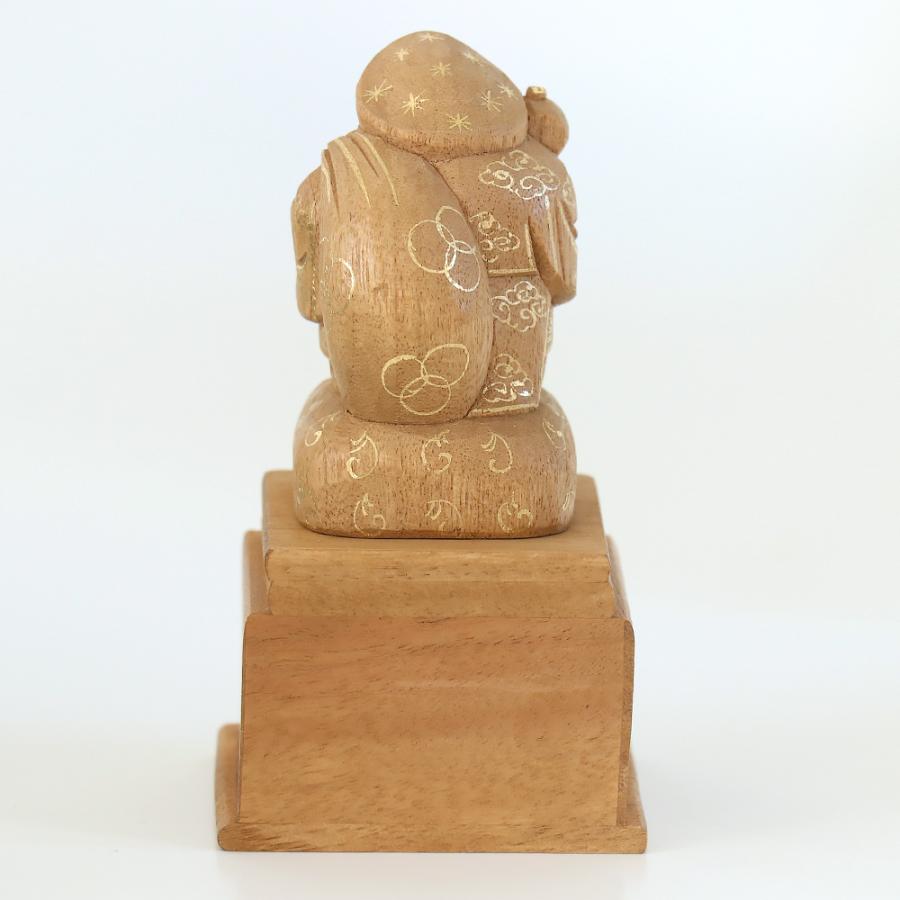 仏像  楠木地彫  大黒天 金泥書 高台付 3.5寸（高さ：173mm） 木彫 仏像販売  七福神 日蓮宗  仏壇 仏具の画像