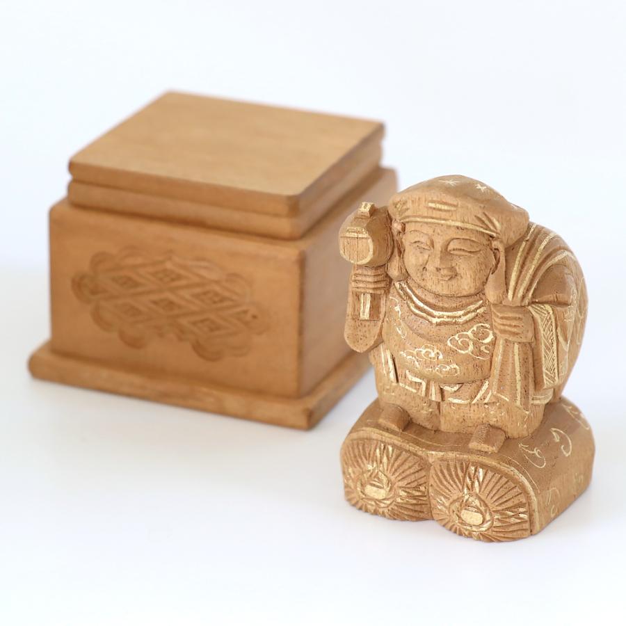 仏像  楠木地彫  大黒天 金泥書 高台付 3.5寸（高さ：173mm） 木彫 仏像販売  七福神 日蓮宗  仏壇 仏具の画像