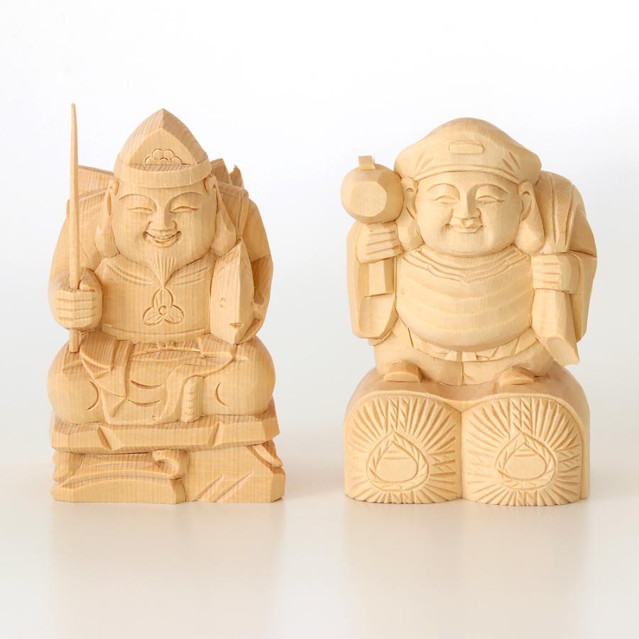 仏像 総白木 恵比寿・大黒天 台無し 2.5寸 木彫 仏像販売 七福神  