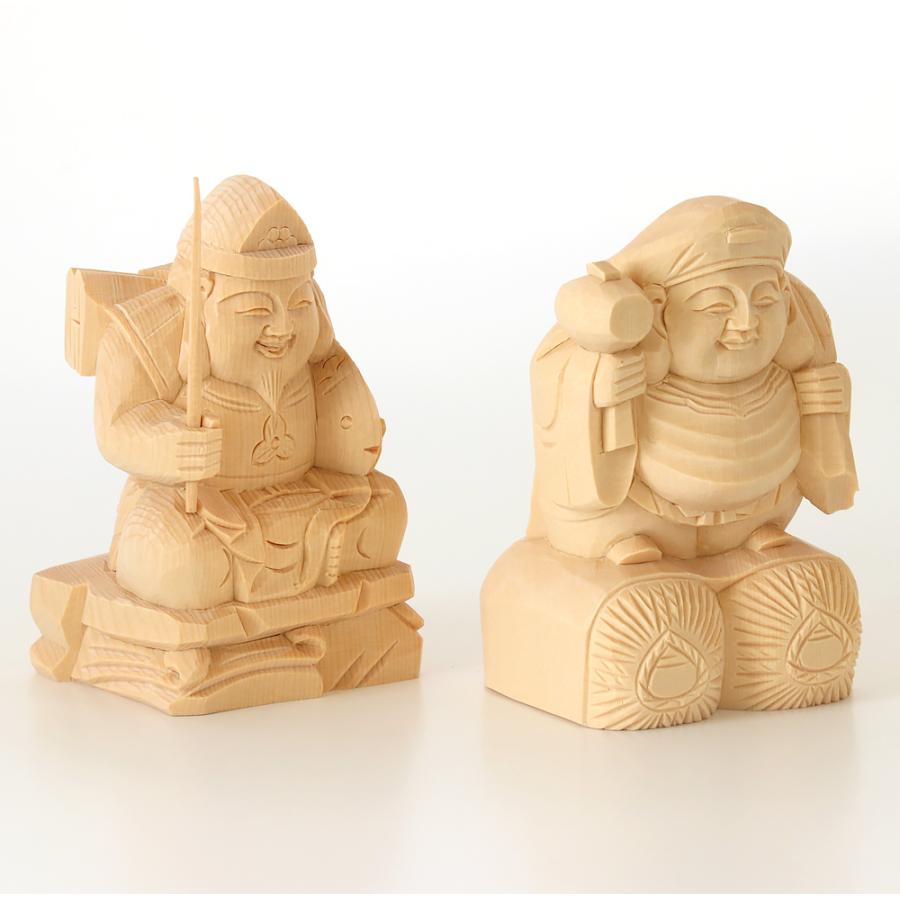 なーむくまちゃん工房 仏像 総白木 恵比寿・大黒天 台無し 3.0寸 木彫