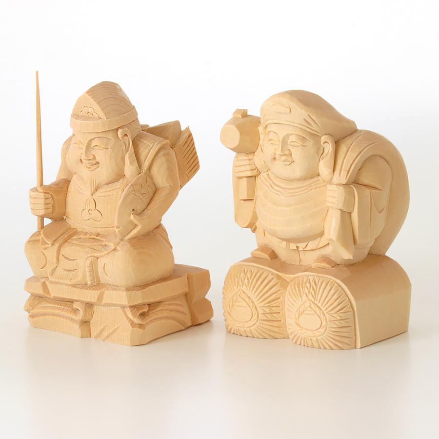 なーむくまちゃん工房 仏像 総白木 恵比寿・大黒天 台無し 3.5寸 木彫
