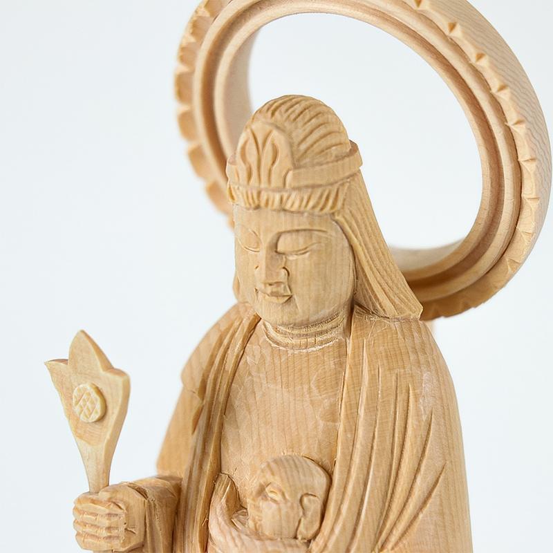 仏像 総白木 子安鬼子母神 3.5寸（高さ：193mm） 木彫 仏像販売 きしも
