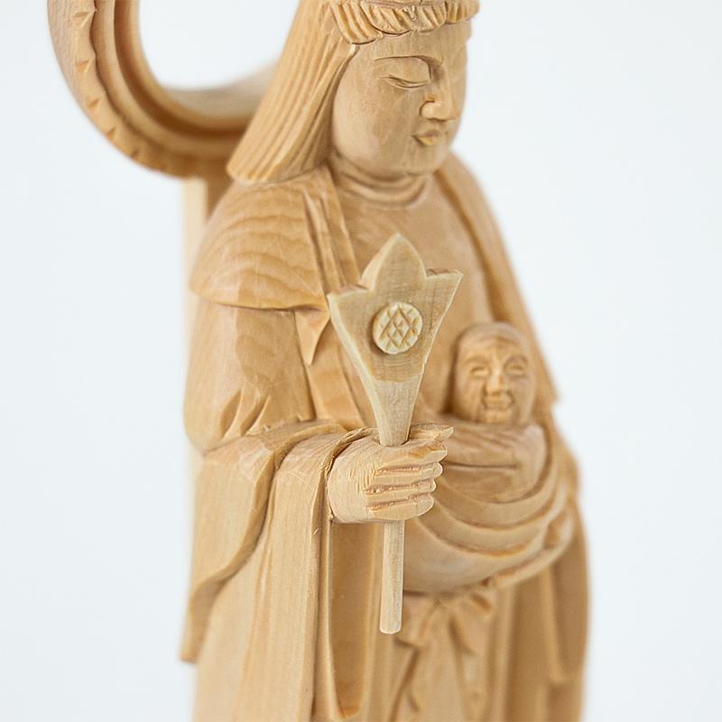 仏像 総白木 子安鬼子母神 3.5寸（高さ：193mm） 木彫 仏像販売 きしも