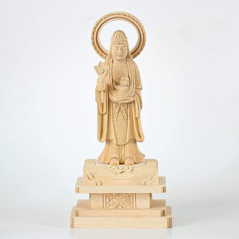 仏像 総白木 子安鬼子母神　5.0寸（高さ：273mm） 木彫 仏像販売 きしもじん 日蓮宗 仏壇 仏具_1