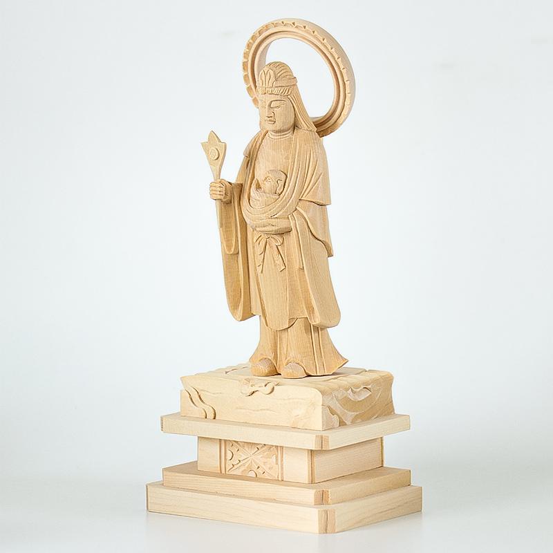 仏像 総白木 子安鬼子母神　5.0寸（高さ：273mm） 木彫 仏像販売 きしもじん 日蓮宗 仏壇 仏具_2