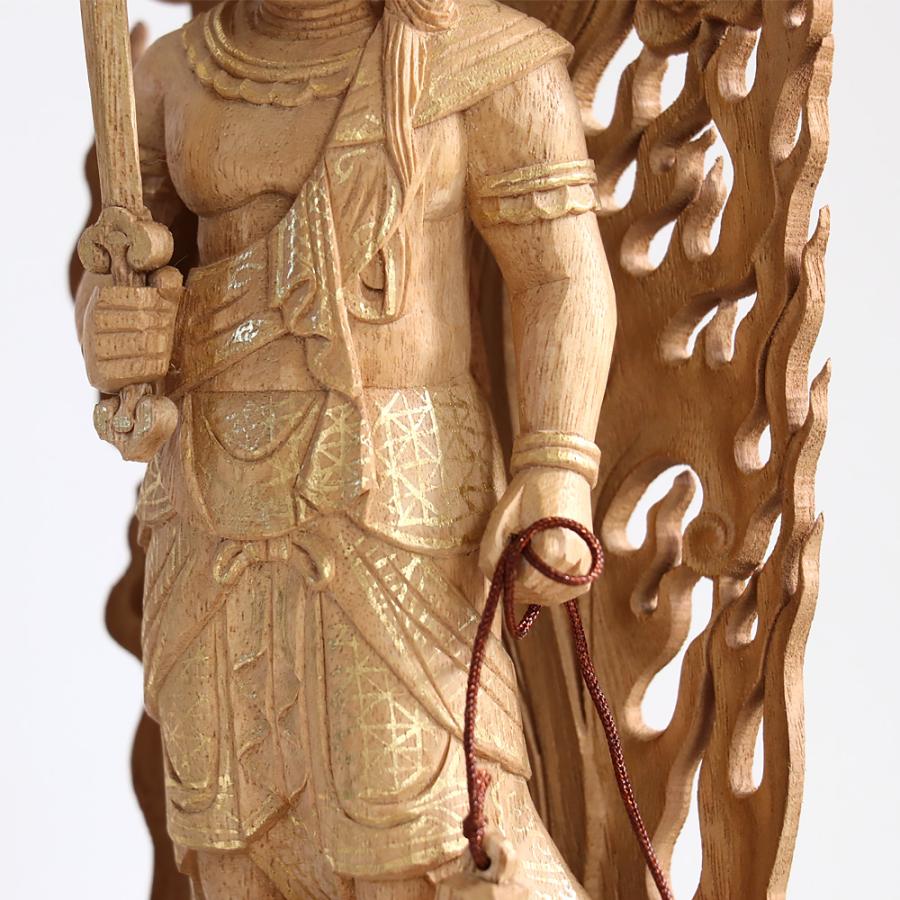 開運【新品 未使用】羅漢像 木彫り 手作り 高さ75cm 幅25cm なーむくまちゃん工房 仏像 楠木地彫 不動明王 金泥書 3.0寸 （高さ